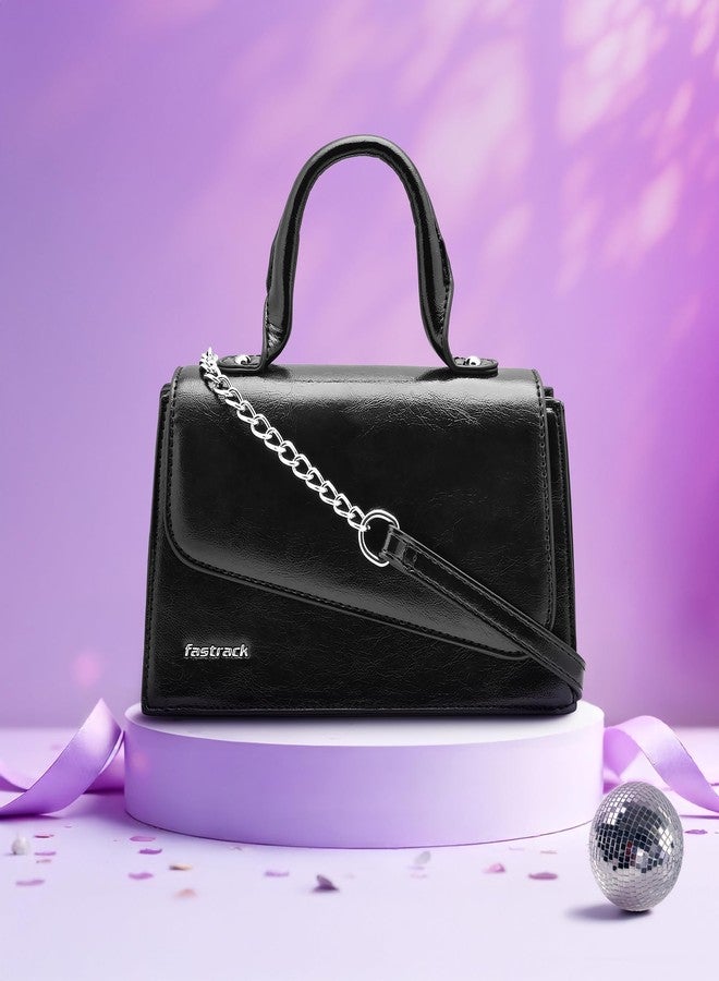 Fastrack Lil’Spark Sling | Black Faux-Leather Women’s Handbag | Sling with Fixed Handle & Detachable Strap for Casual & Party Carry - Image 2